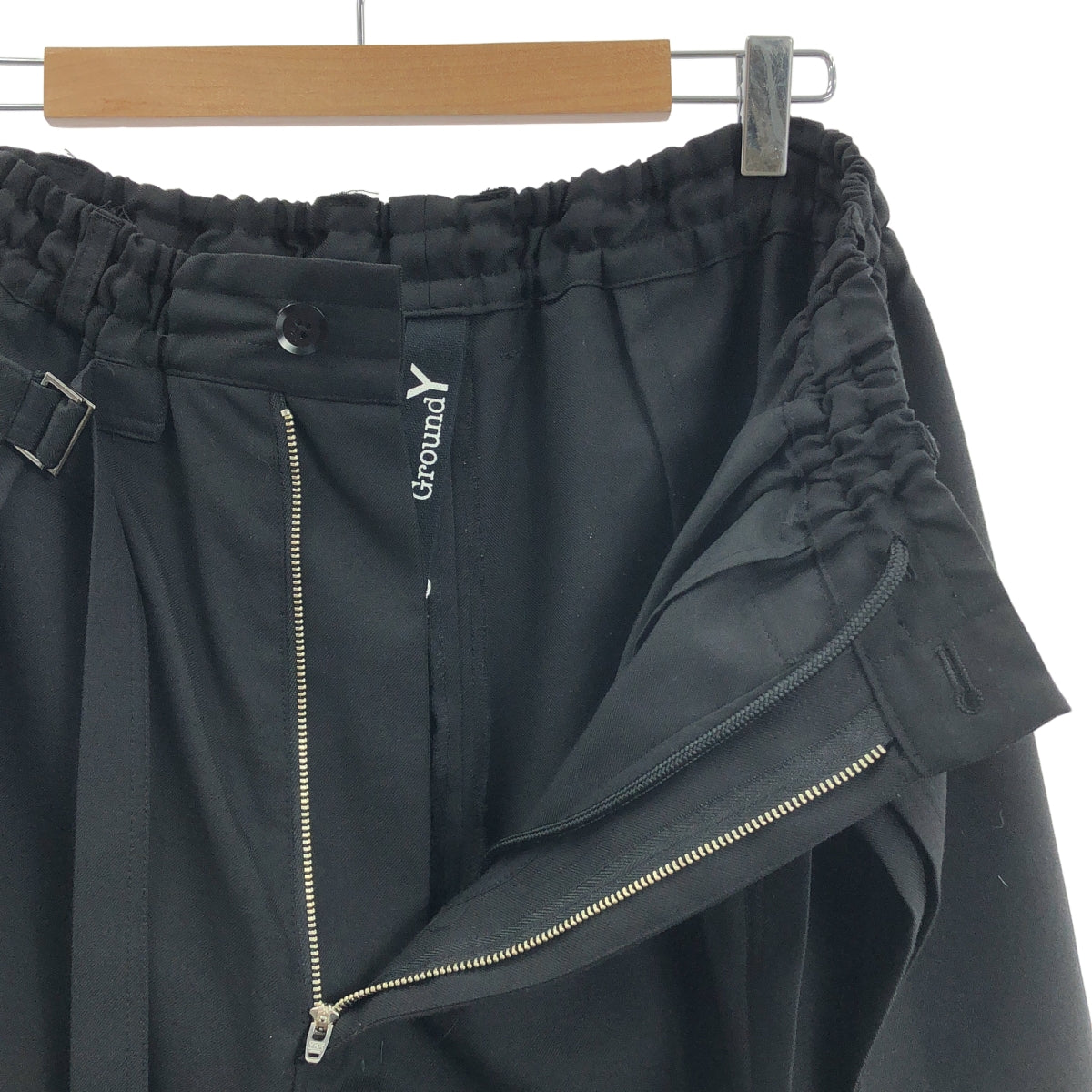 【美品】  Ground Y / グラウンドワイ | W Gabardine Round and Round Skirt Pants ウールギャバジン スカート パンツ | 3 | ブラック | メンズ