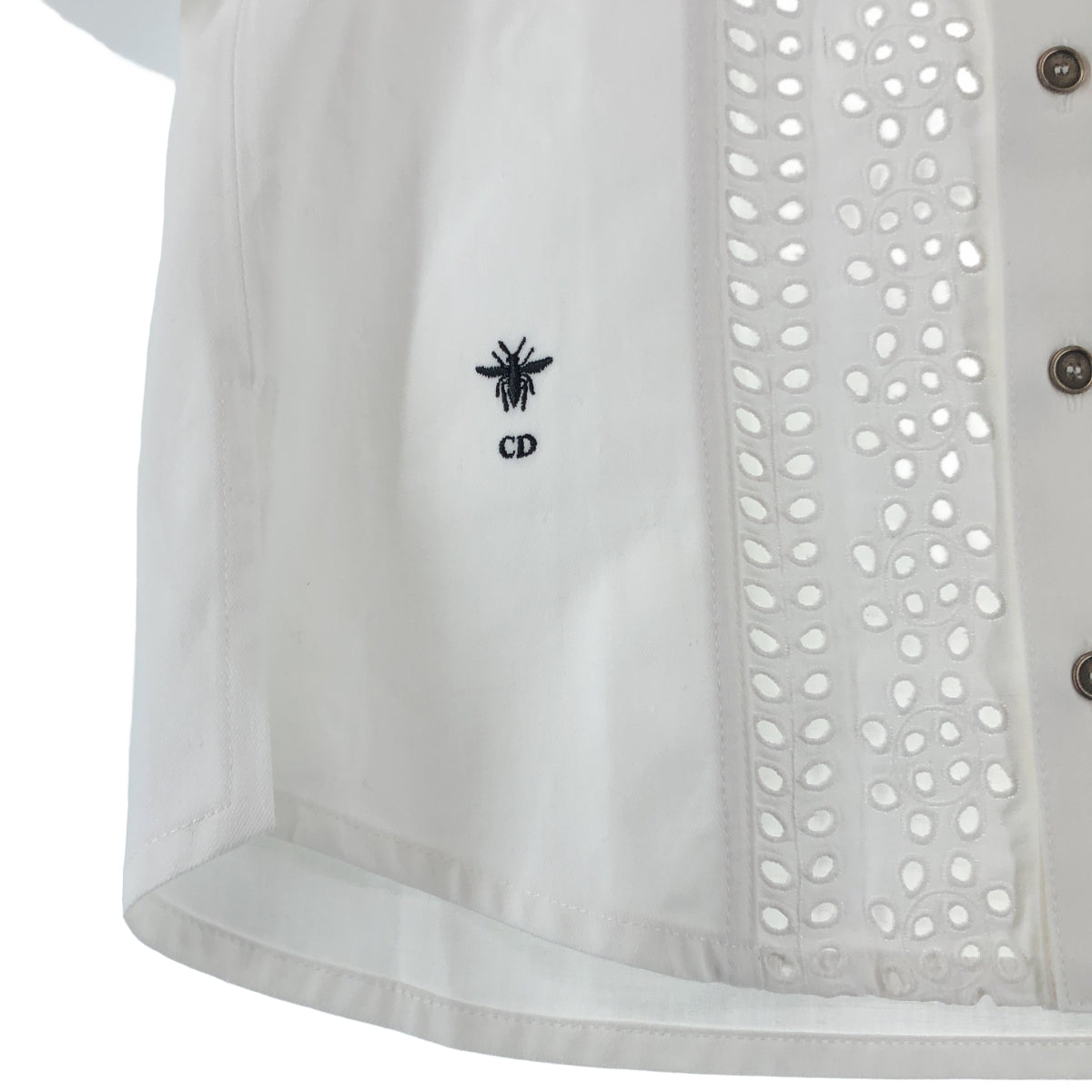 Christian Dior / クリスチャンディオール | 2023SS | Bee刺しゅう フラワーカッティング バンドカラー 半袖シャツ | 34 | レディース