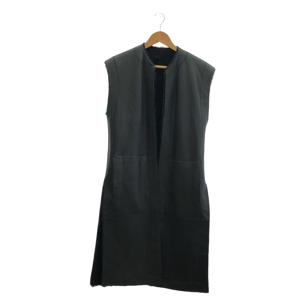 【美品】  HELMUT LANG / ヘルムートラング | リバーシブル ロング ムートンジレ | ブラック/ネイビー | レディース