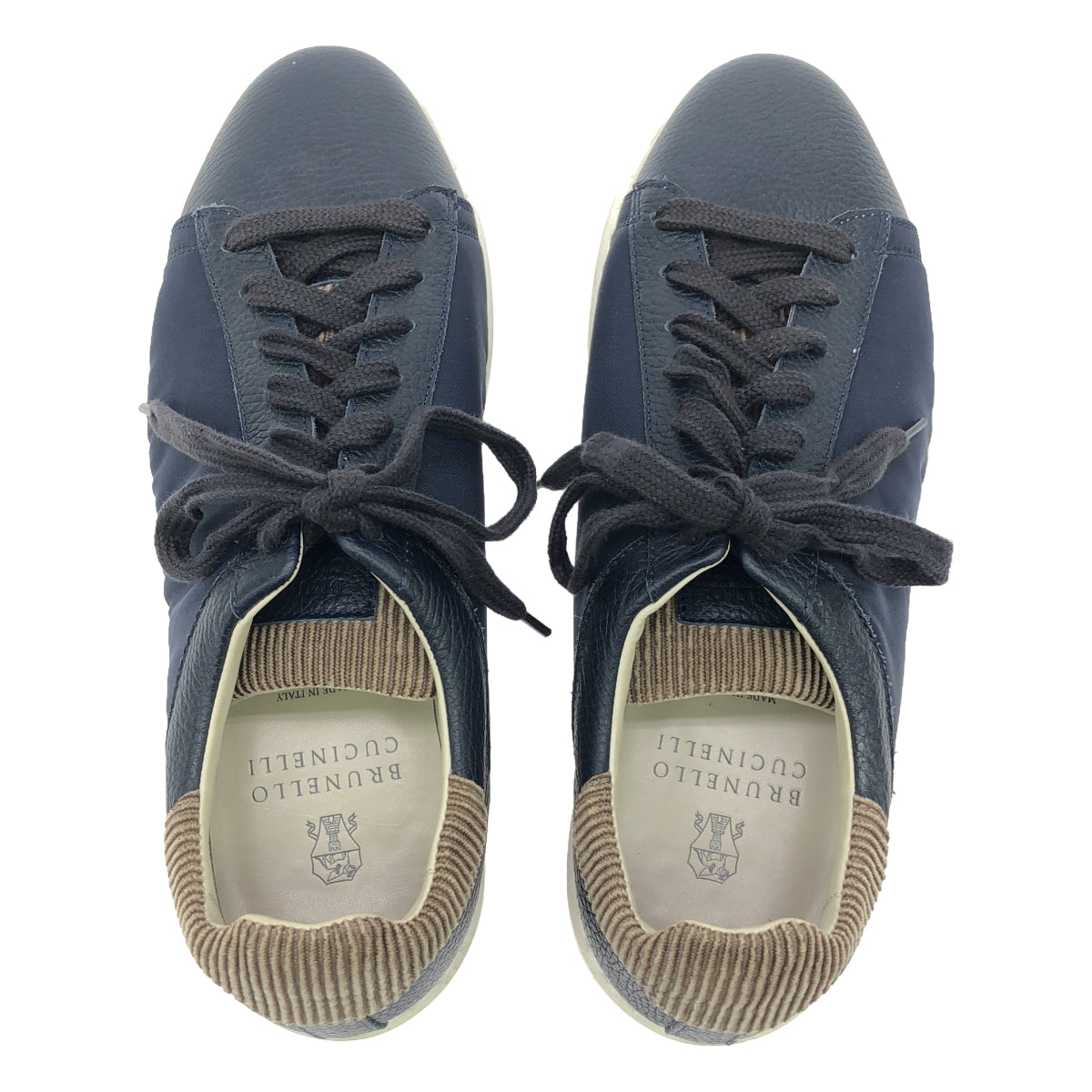 [Good Condition] BRUNELLO CUCINELLI | Corduroy and leather low-cut sneakers | 42 1/2 | Navy/Brown | Men's