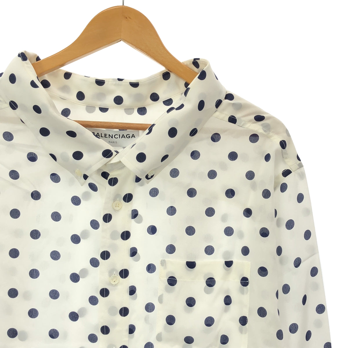 [Good Condition] BALENCIAGA | Silk Dot Button-Down Oversized Shirt | XS | White | Women's