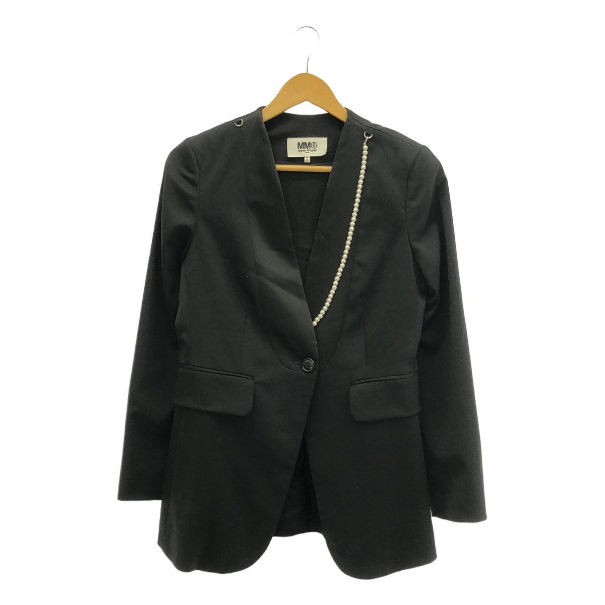 MM6 Maison Margiela | 2017AW | Pearl embellished no-collar wool 1B tailored jacket | 38 | Women's