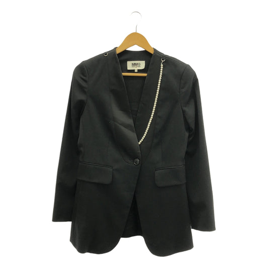 MM6 Maison Margiela | 2017AW | Pearl embellished no-collar wool 1B tailored jacket | 38 | Women's