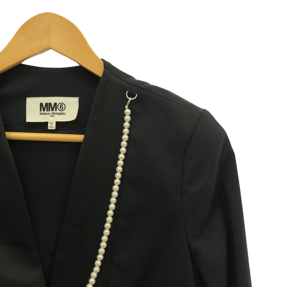 MM6 Maison Margiela | 2017AW | Pearl embellished no-collar wool 1B tailored jacket | 38 | Women's