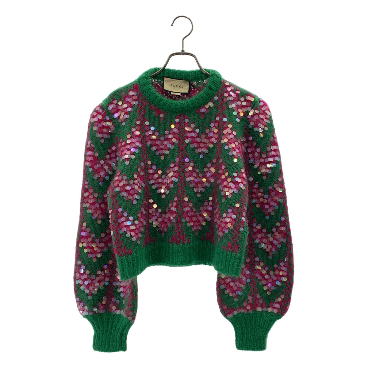 【美品】  GUCCI / グッチ | スパンコール クルーネックニット | M | グリーン/ピンク | レディース