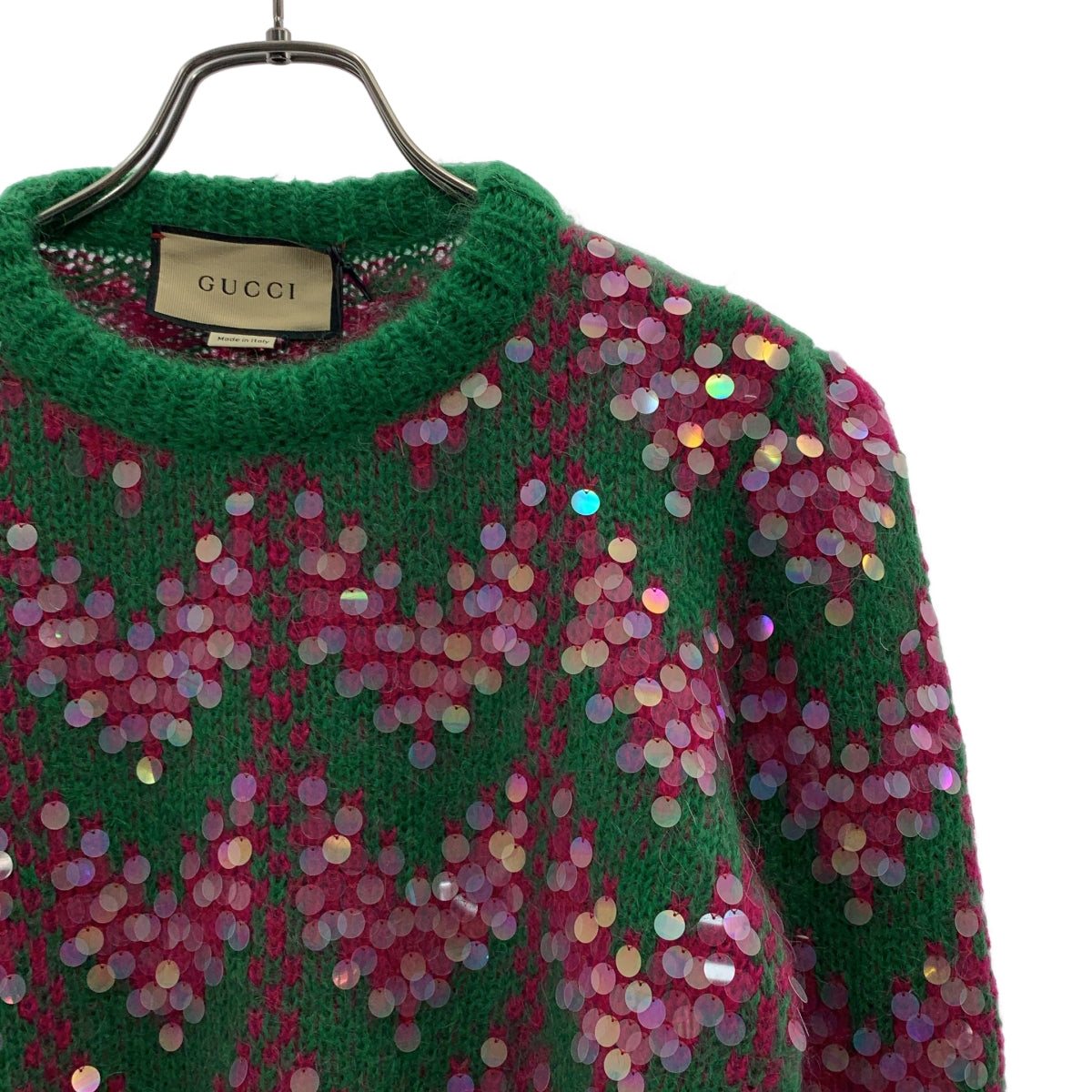 【美品】  GUCCI / グッチ | スパンコール クルーネックニット | M | グリーン/ピンク | レディース