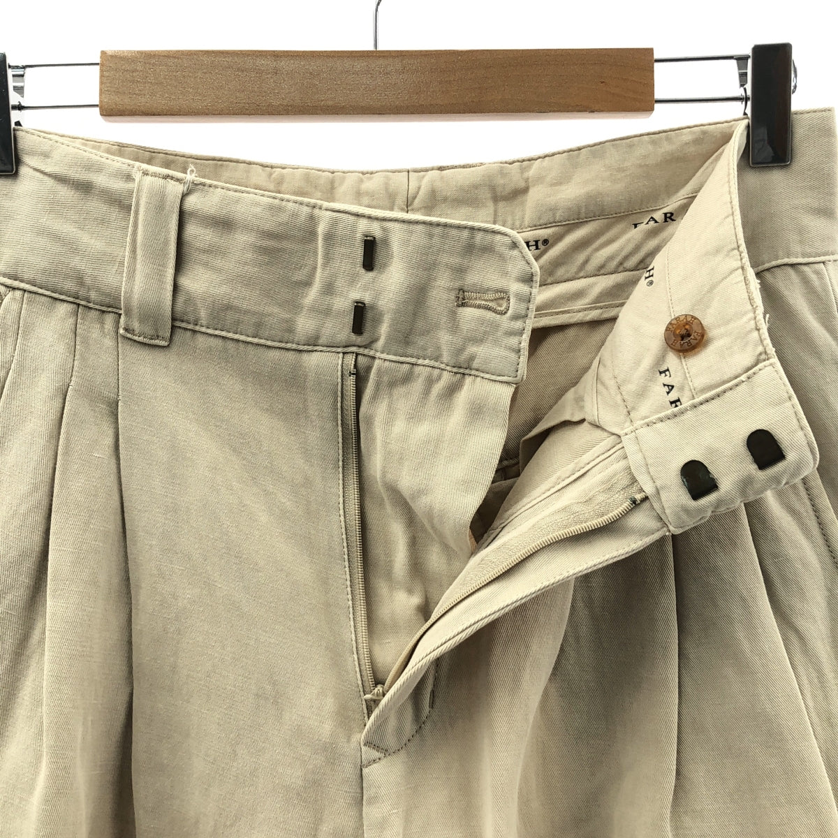 FARAH / 法拉 | 2023SS | 三褶寬褲斜紋布 | W30 L30 | 米色 | 男款