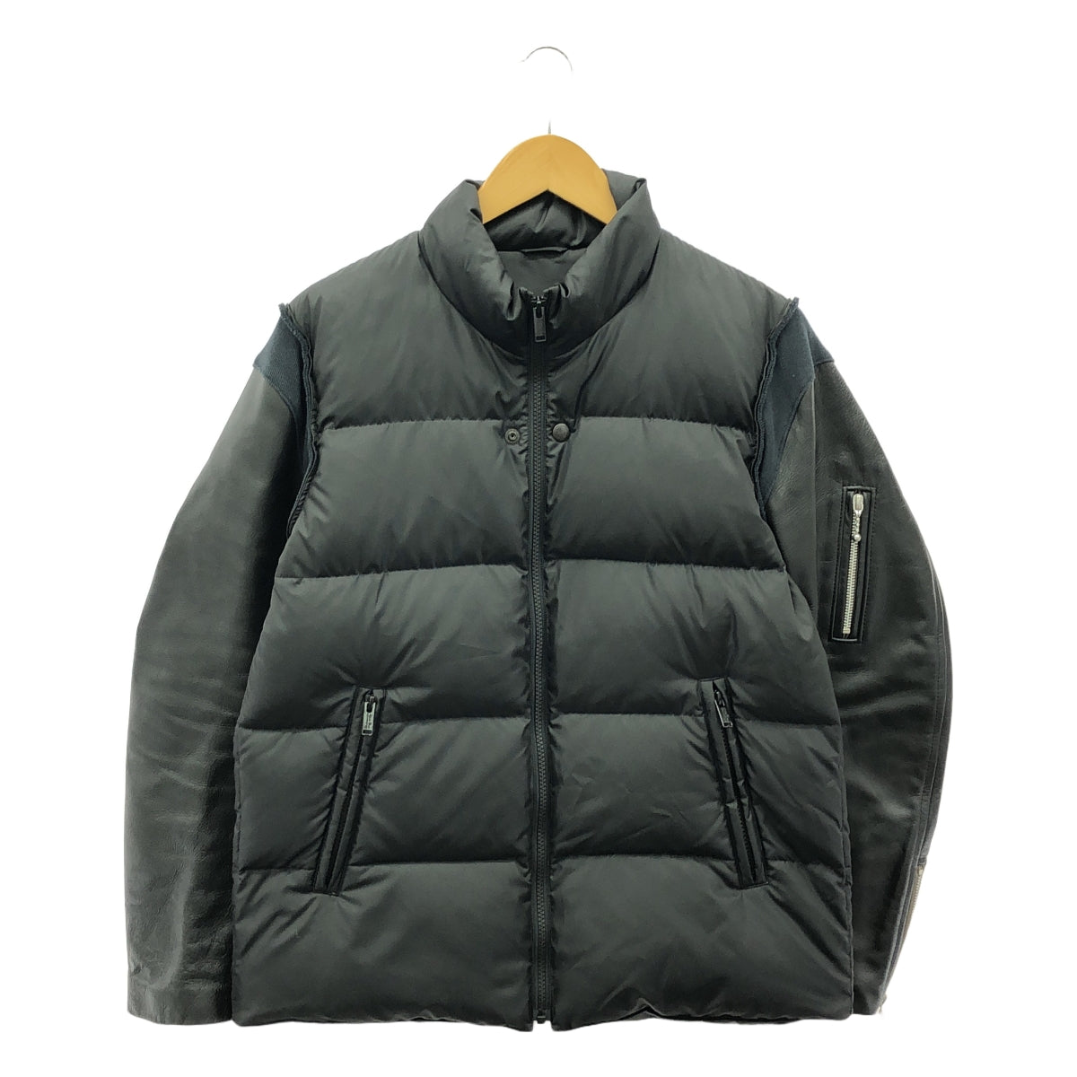 【美品】  UNDER COVER  / アンダーカバー | UCT9204 / 牛革 レザースリーブ ダウンジャケット | 2 | black | メンズ