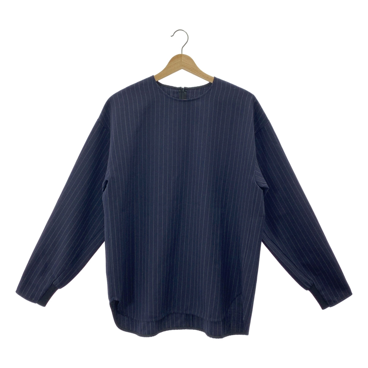 ENCHAINEMENT / アンシェヌマン | Woolblend P/O ウールブレンド ストライプ プルオーバーブラウス | F | ネイビー | レディース