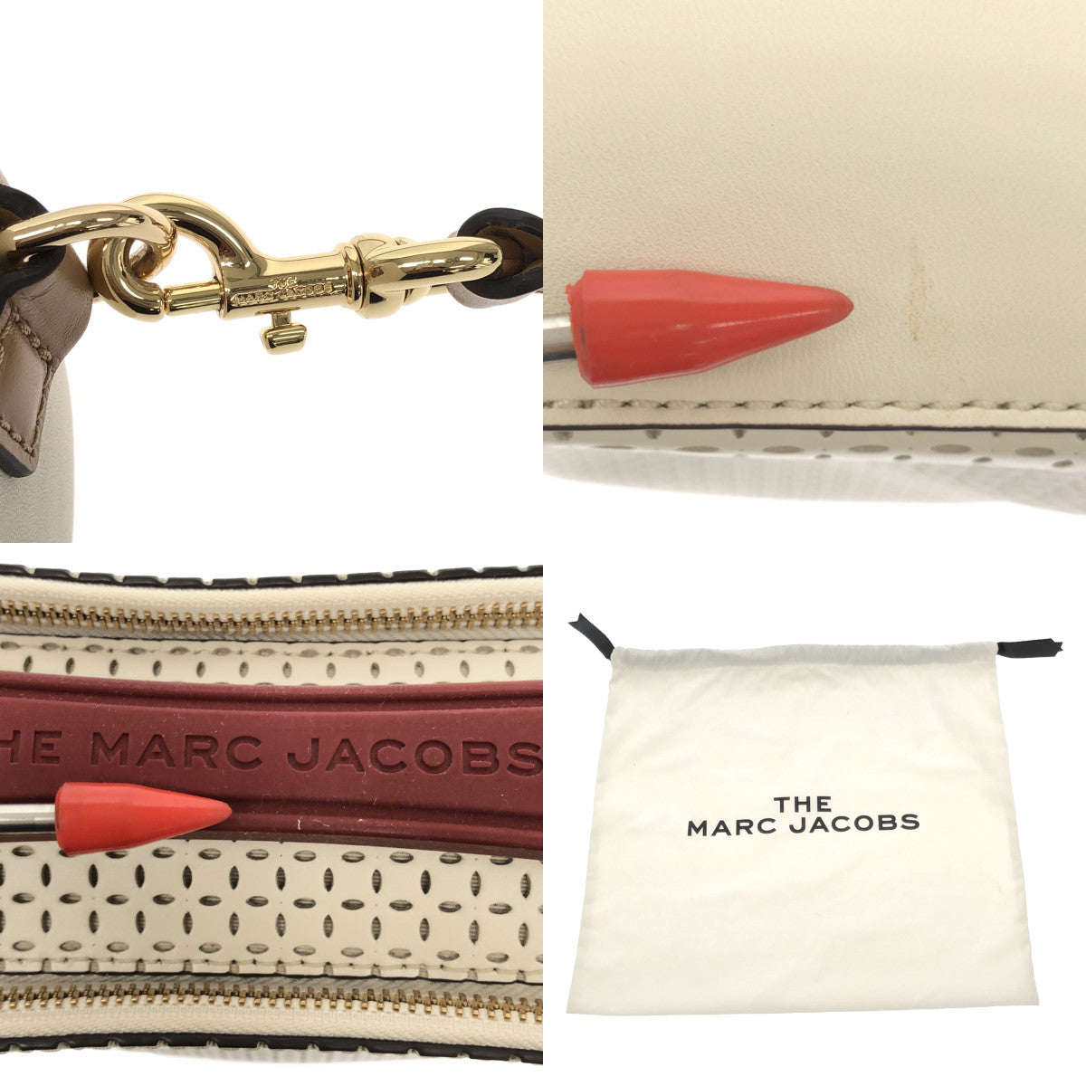 【美品】  MARC JACOBS / マークジェイコブス | THE SOFT BOX 23 / 2way ショルダー付き パンチング レザー ハンドバッグ | オフホワイト系 | レディース