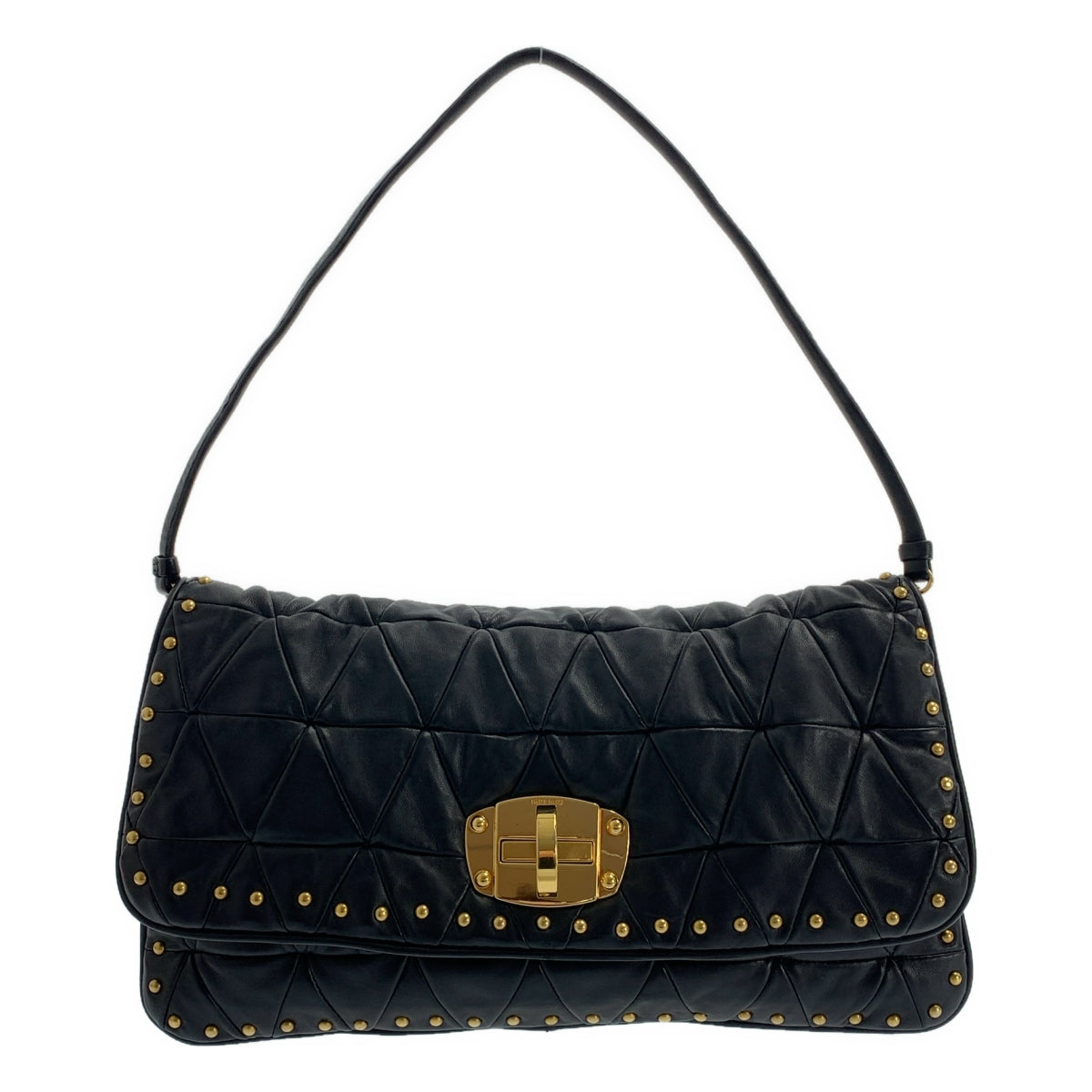 miu miu / ミュウミュウ | 2Way レザー キルティング スタッズ ターンロック クラッチ ハンドバッグ |