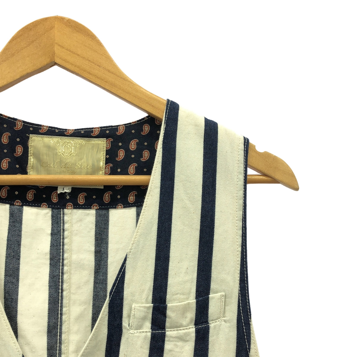 【신품】 Cul de Sac / 칼데삭 | 코튼 스트라이프 올인원 팬츠 | 1 | 화이트 / 네이비 | 여성