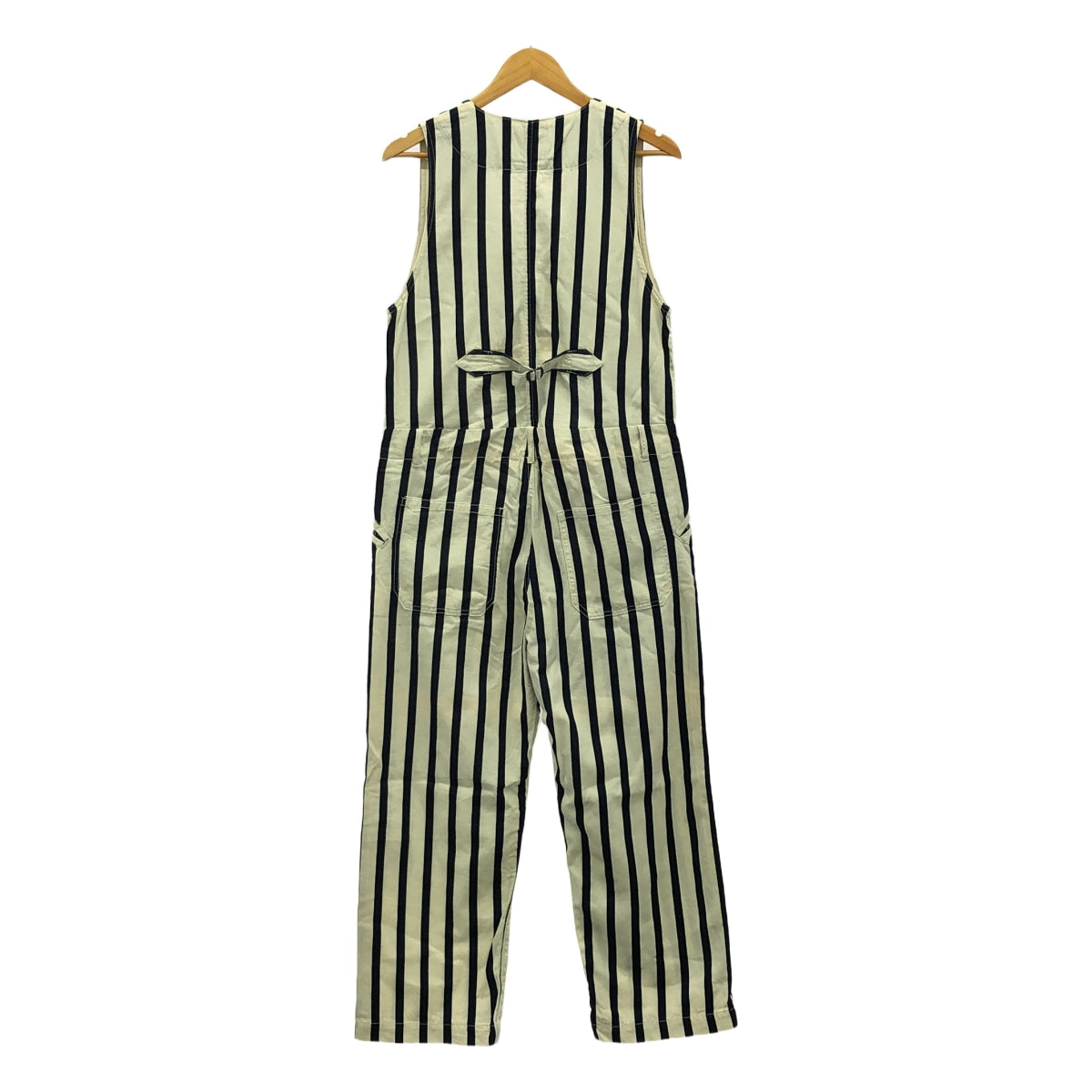 【신품】 Cul de Sac / 칼데삭 | 코튼 스트라이프 올인원 팬츠 | 1 | 화이트 / 네이비 | 여성