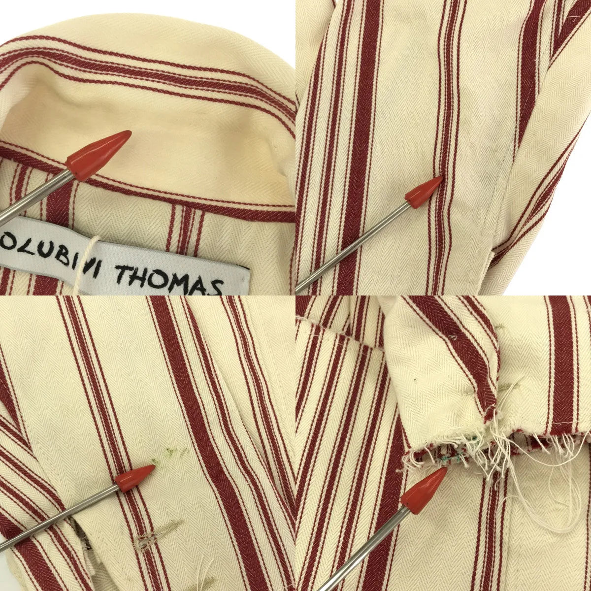 【美品】  OLUBIYI THOMAS / オルヴィトーマス | 2023SS | double breasted work jacket ストライプ ダブルブレスト ワークジャケット | 2 | レッド / オフホワイト | メンズ