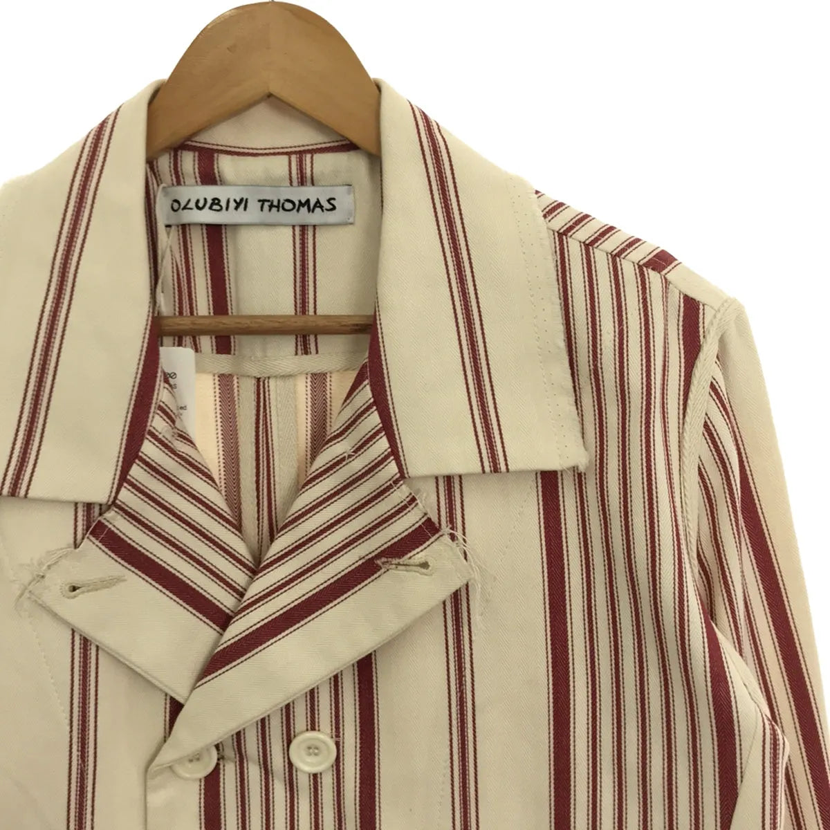 【美品】  OLUBIYI THOMAS / オルヴィトーマス | 2023SS | double breasted work jacket ストライプ ダブルブレスト ワークジャケット | 2 | レッド / オフホワイト | メンズ
