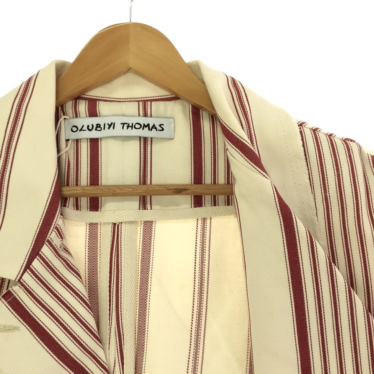 【미품】 OLUBIYI THOMAS / 오르비 토마스 | 2023SS | double breasted work jacket 스트라이프 더블 브레스트 워크 재킷 | 2 | 레드 / 오프 화이트 | 남성