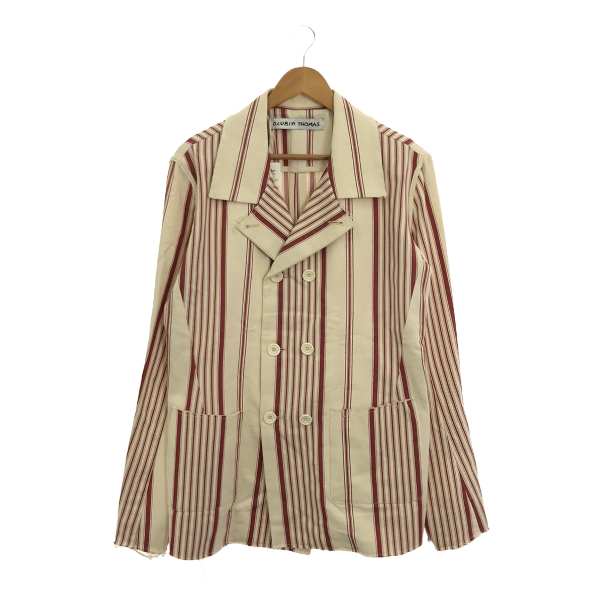 【美品】  OLUBIYI THOMAS / オルヴィトーマス | 2023SS | double breasted work jacket ストライプ ダブルブレスト ワークジャケット | 2 | レッド / オフホワイト | メンズ