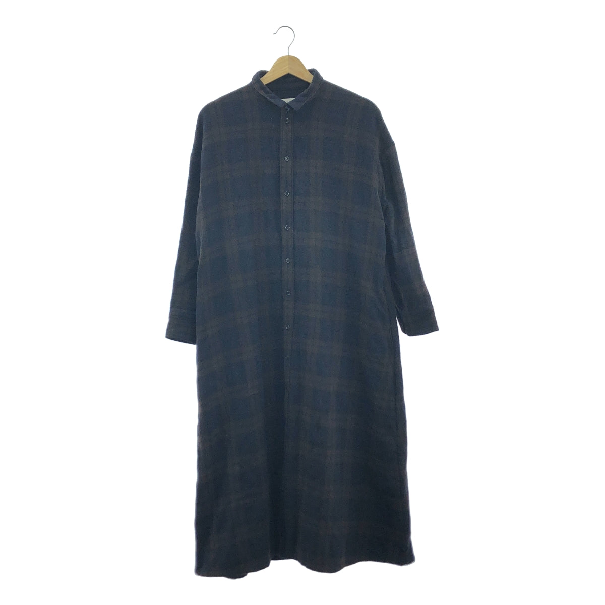 R&amp;D.M.Co / 올드맨즈 테일러 | 울 체크 셔츠 원피스 | 다크 브라운/네이비 |