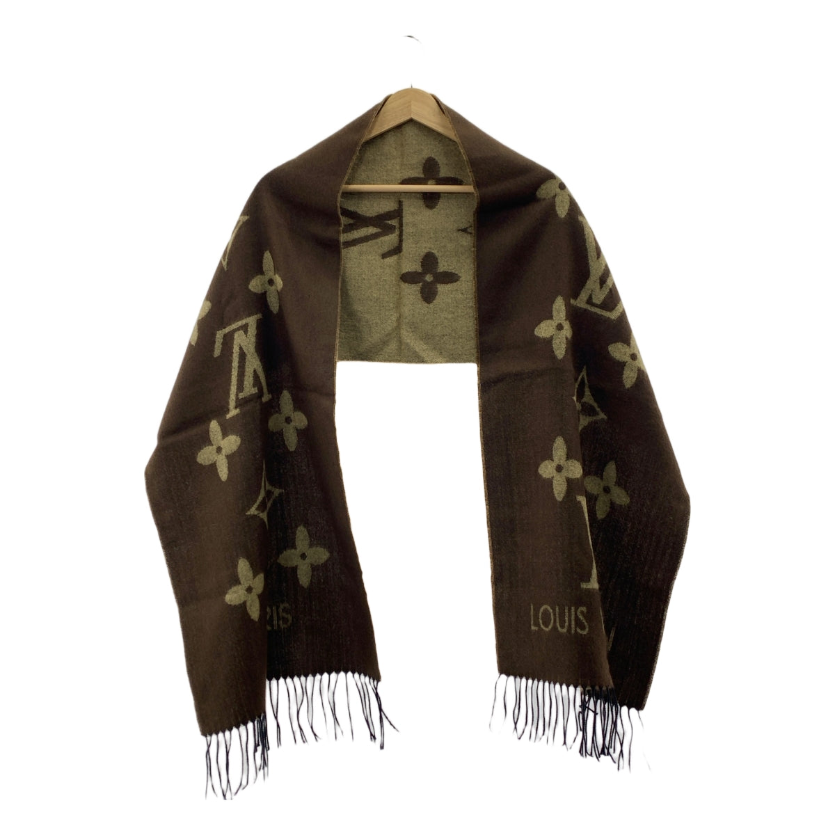 Louis Vuitton / ルイヴィトン | バイカラー モノグラム レイキャビック フリンジ マフラー | ブラウン/ベージュ | メンズ