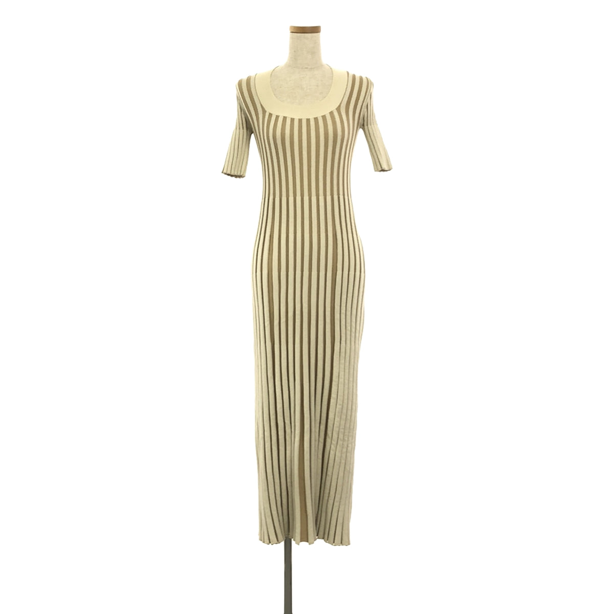 KENZO | Ribbed knit dress, short sleeve dress | S | Beige | Women's