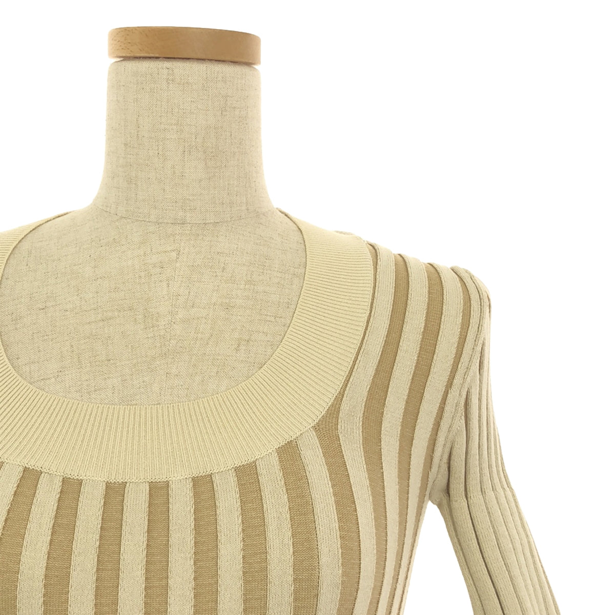 KENZO | Ribbed knit dress, short sleeve dress | S | Beige | Women's