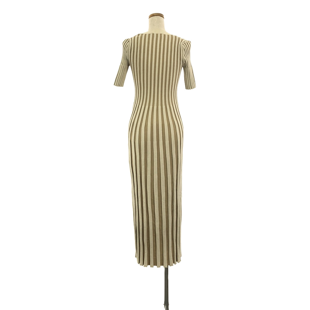 KENZO | Ribbed knit dress, short sleeve dress | S | Beige | Women's