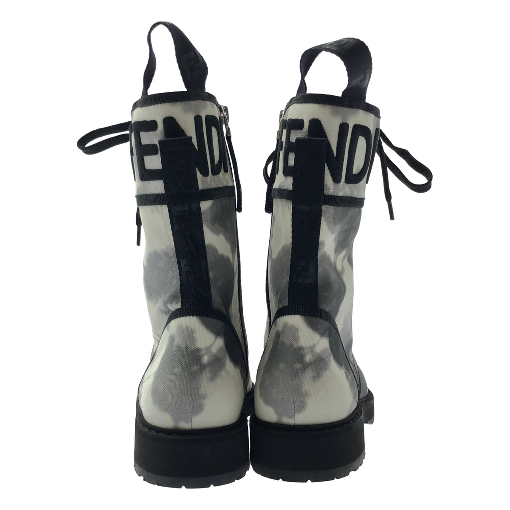 【美品】  FENDI / フェンディ | キャンバス フローラル レースアップブーツ | 37 | ホワイト / ブラック | レディース