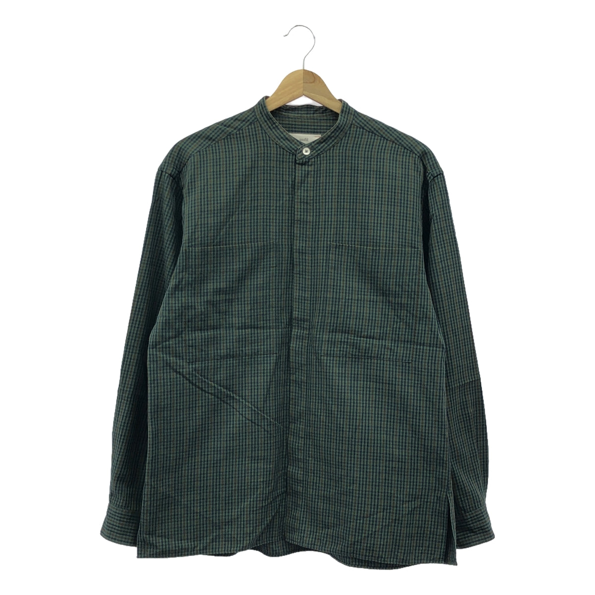 unfil / アンフィル | Gun club check washed brushed cotton band colloar shirt チェック ウォッシュドブラッシュコットンバンドカラーシャツ | 3 | メンズ