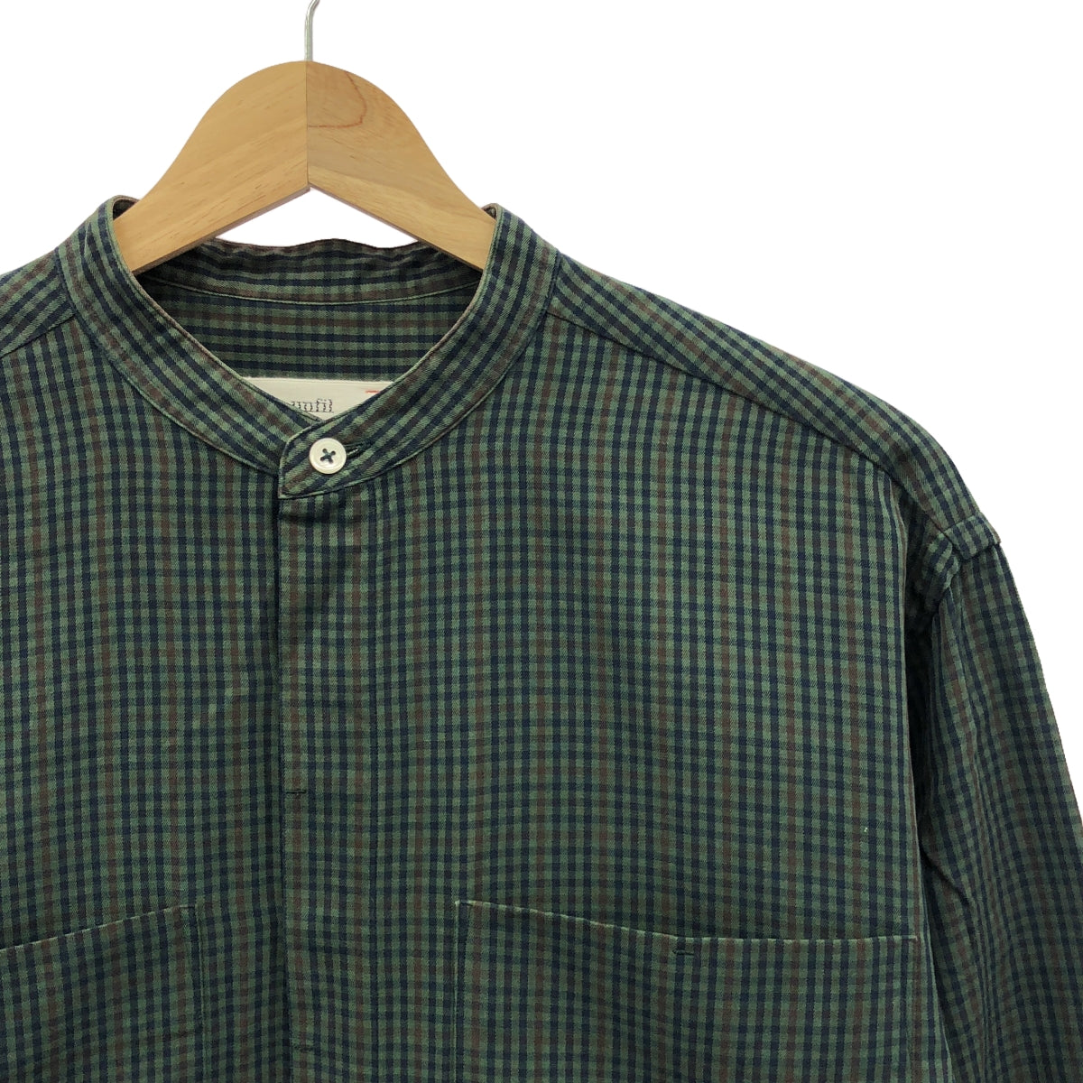 unfil / アンフィル | Gun club check washed brushed cotton band colloar shirt チェック ウォッシュドブラッシュコットンバンドカラーシャツ | 3 | メンズ