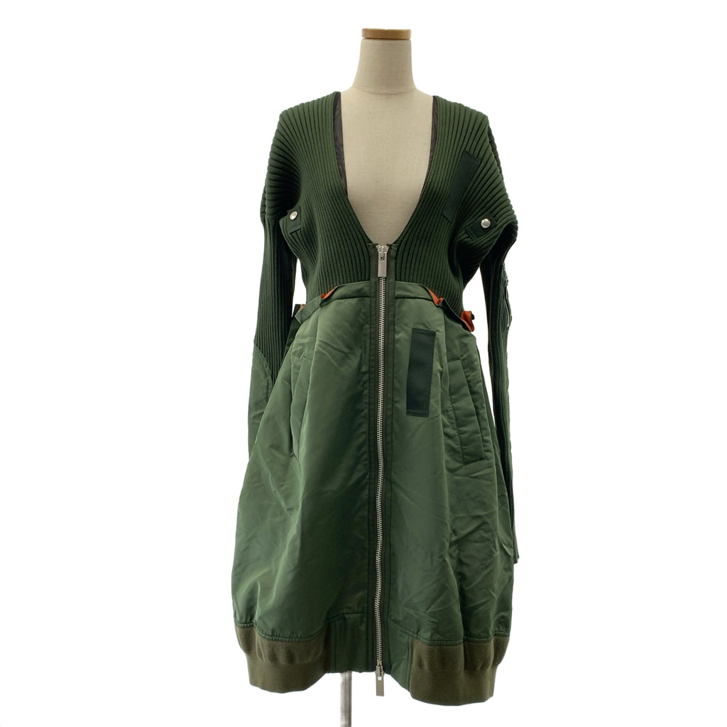 sacai | 2021 春夏 | 針織 x 尼龍斜紋洋裝 | 混合材質對接軍裝針織洋裝 | 尺寸 2 | 女款