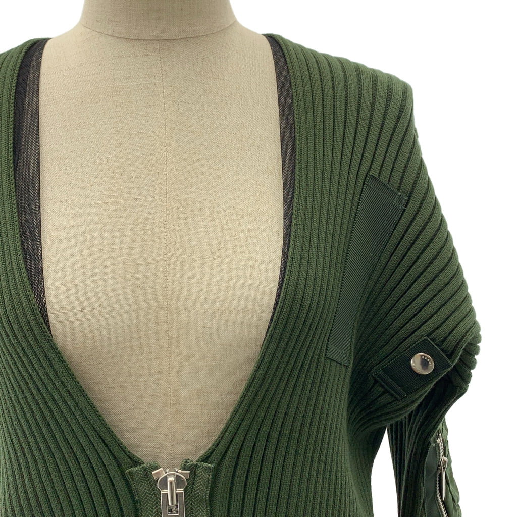 sacai | 2021 春夏 | 針織 x 尼龍斜紋洋裝 | 混合材質對接軍裝針織洋裝 | 尺寸 2 | 女款