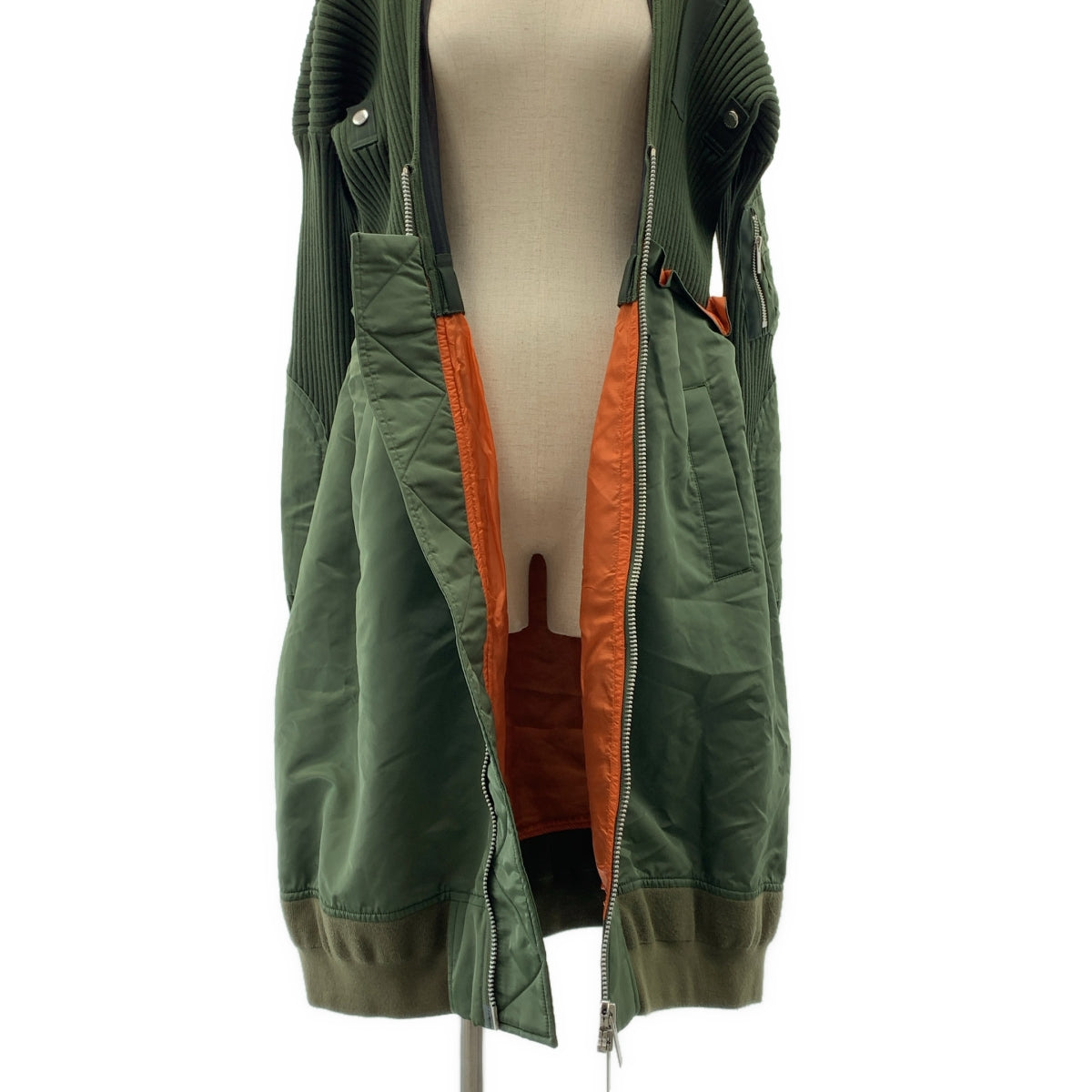 sacai | 2021 春夏 | 針織 x 尼龍斜紋洋裝 | 混合材質對接軍裝針織洋裝 | 尺寸 2 | 女款