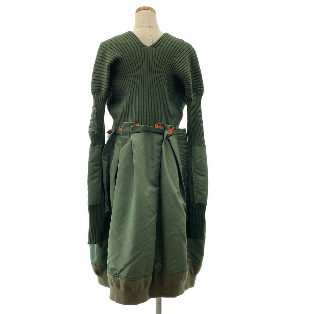sacai | 2021 春夏 | 針織 x 尼龍斜紋洋裝 | 混合材質對接軍裝針織洋裝 | 尺寸 2 | 女款