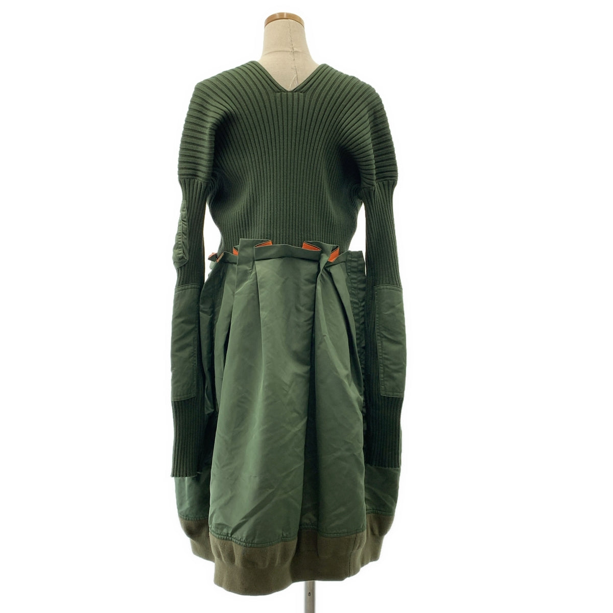 sacai | 2021 春夏 | 針織 x 尼龍斜紋洋裝 | 混合材質對接軍裝針織洋裝 | 尺寸 2 | 女款