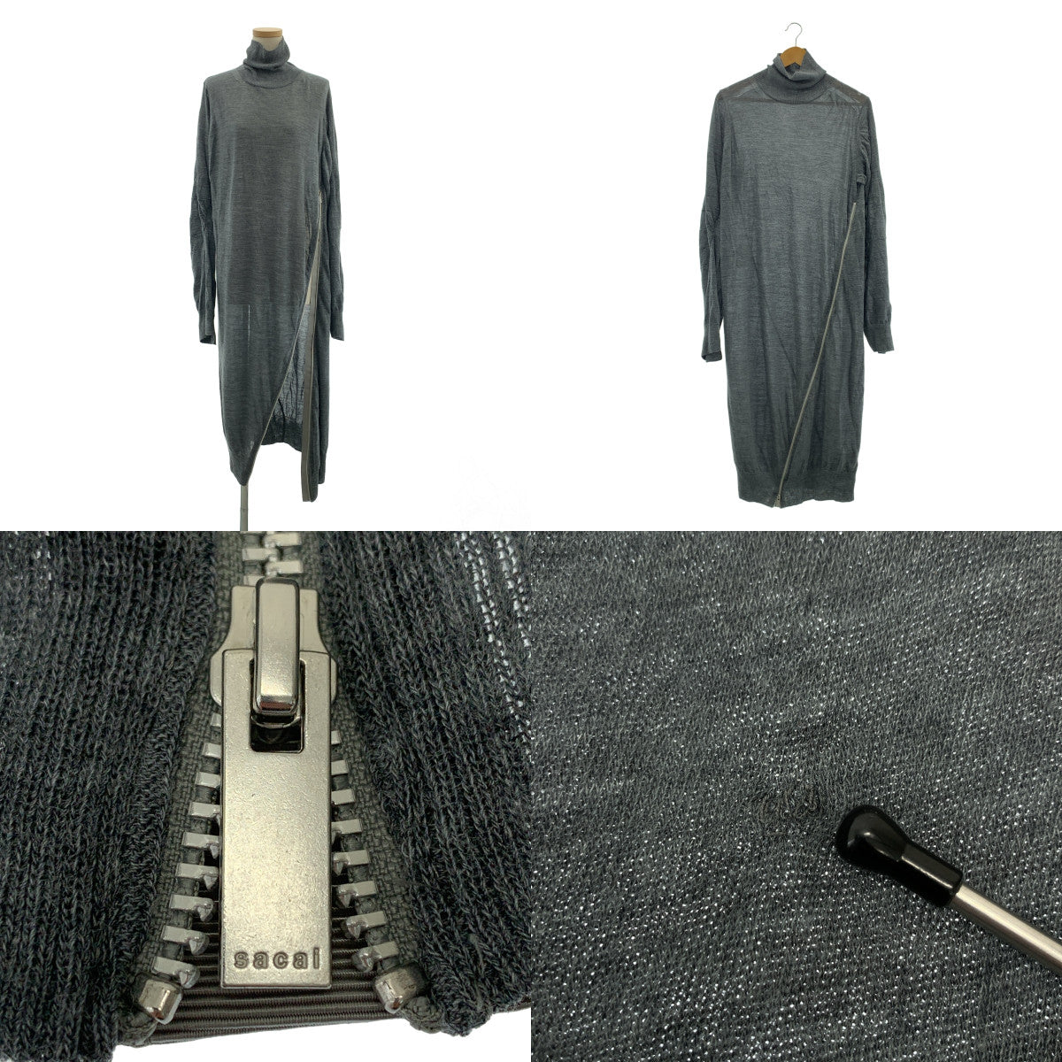 sacai / サカイ | ロゴジップ タートルネック ニット ワンピース | 4 | レディース