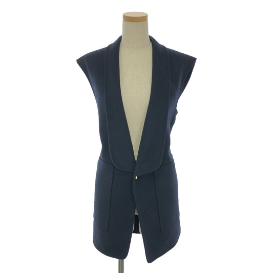 Drawer | Wool Belted Shawl Collar Gilet Vest | 38 | Navy | Women's