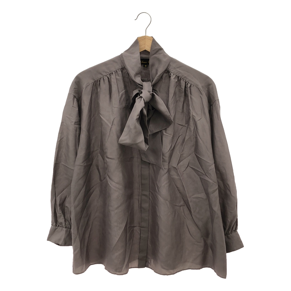 Drawer | Silk Bowtie Long Sleeve Shirt | 36 | Grey | Women's