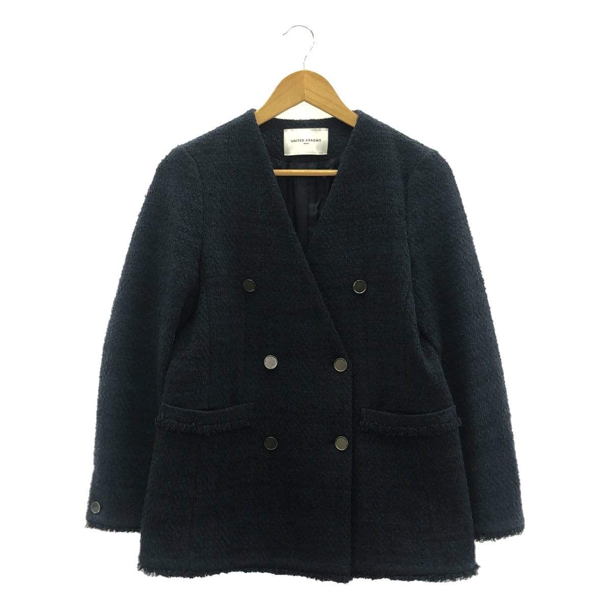 UNITED ARROWS | Tweed V-neck no-collar jacket | 36 | Navy | Women's