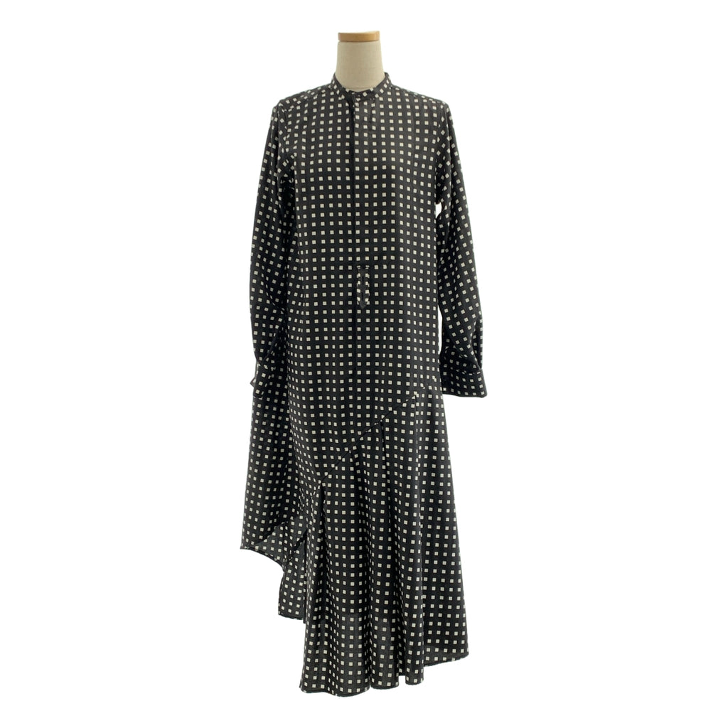 HYKE / 하이크 | 2023AW | FD SQUARE PATTERN BOSOM DRESS 총무늬 비대칭 드레스 원피스 | 1 | 여성