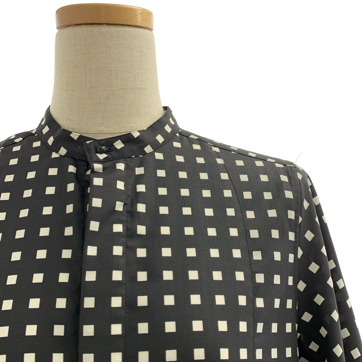 HYKE / 하이크 | 2023AW | FD SQUARE PATTERN BOSOM DRESS 총무늬 비대칭 드레스 원피스 | 1 | 여성