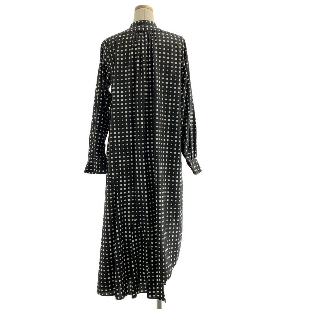HYKE / 하이크 | 2023AW | FD SQUARE PATTERN BOSOM DRESS 총무늬 비대칭 드레스 원피스 | 1 | 여성