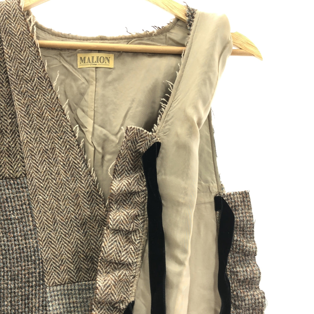 MALION vintage / マリオンヴィンテージ | ツイード サイドギャザー パッチワークベスト | F | レディース