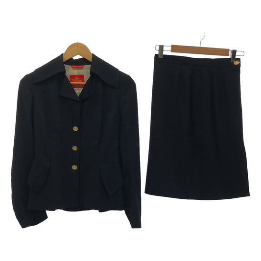 VIVIENNE WESTWOOD RED LABEL | Set up made in Italy wool rayon gold button jacket/skirt | 42 | Black | Women's