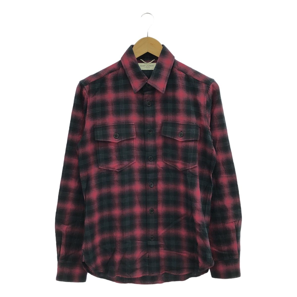 SAINT LAURENT PARIS / 산 로랑 파리 | 옴브레 체크 레귤러 컬러 셔츠 | XS | 보르도/블랙 | 남성