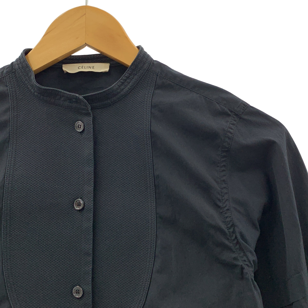 CELINE / セリーヌ | フィービー期 バンドカラー ハーフスリーブシャツ | 34 | レディース