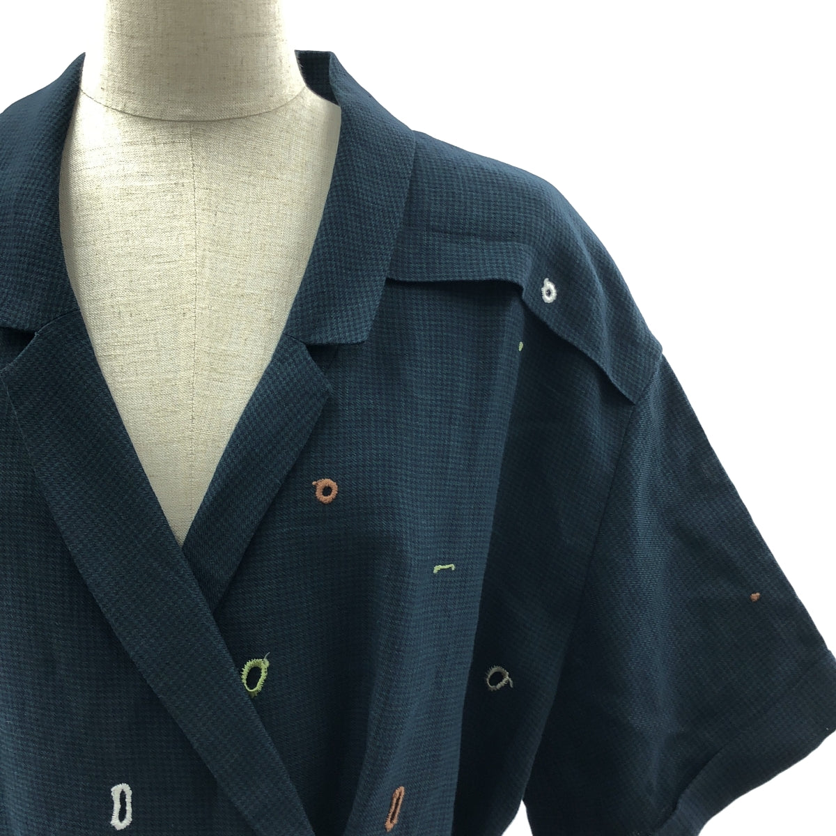 [品相良好] mina perhonen | 2023SS | sunny hole / 亞麻洋裝 | 38 | 海軍藍 | 女款