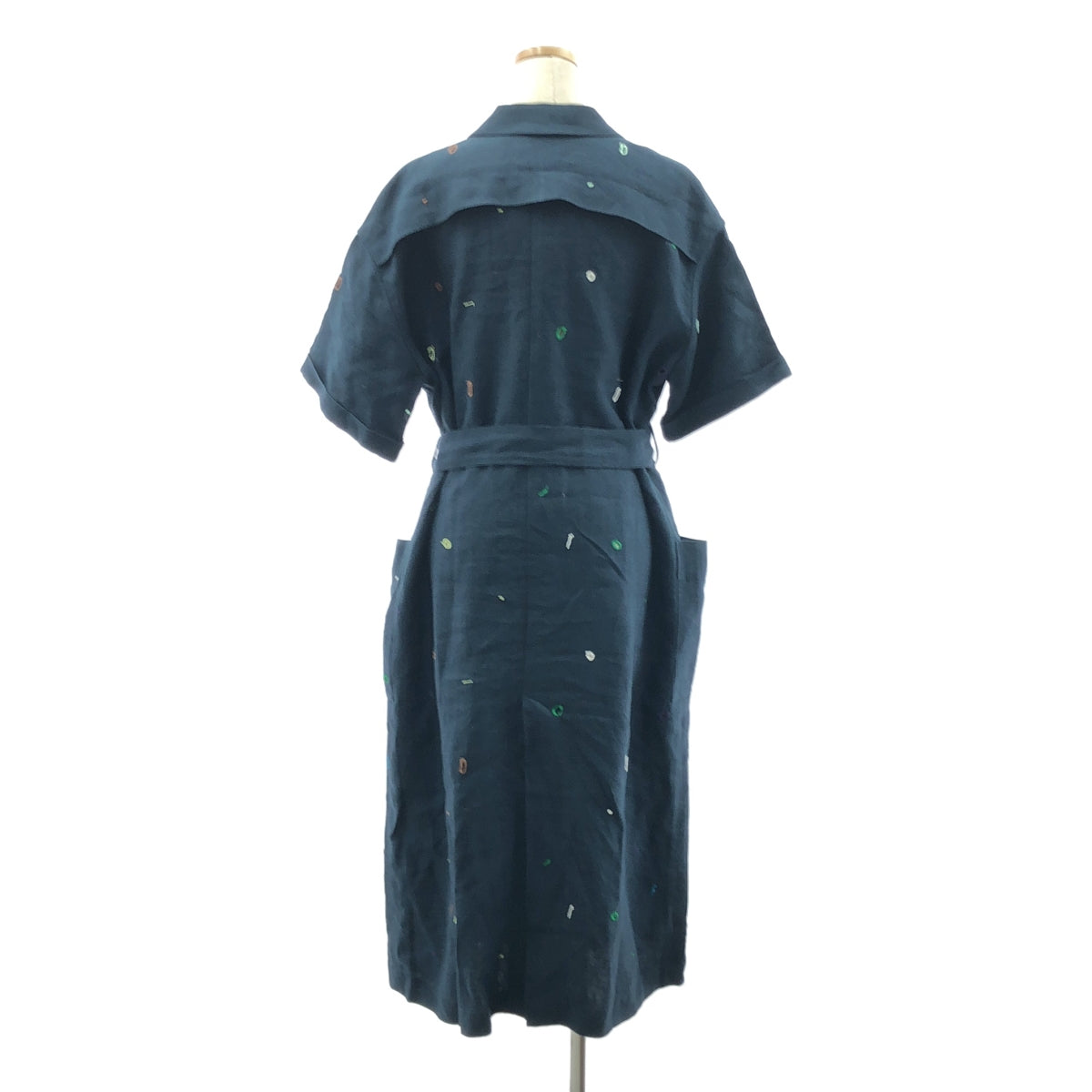 [品相良好] mina perhonen | 2023SS | sunny hole / 亞麻洋裝 | 38 | 海軍藍 | 女款