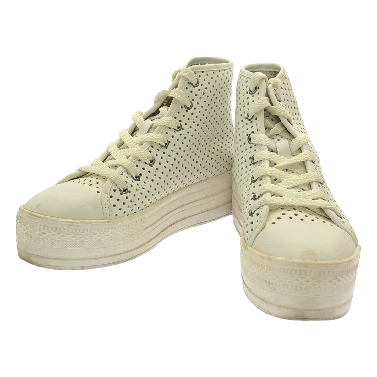 JUNYA WATANABE COMME des GARCONS / ジュンヤワタナベ | パンチング レザー プラットフォーム ハイカットスニーカー | S | ホワイト | レディース