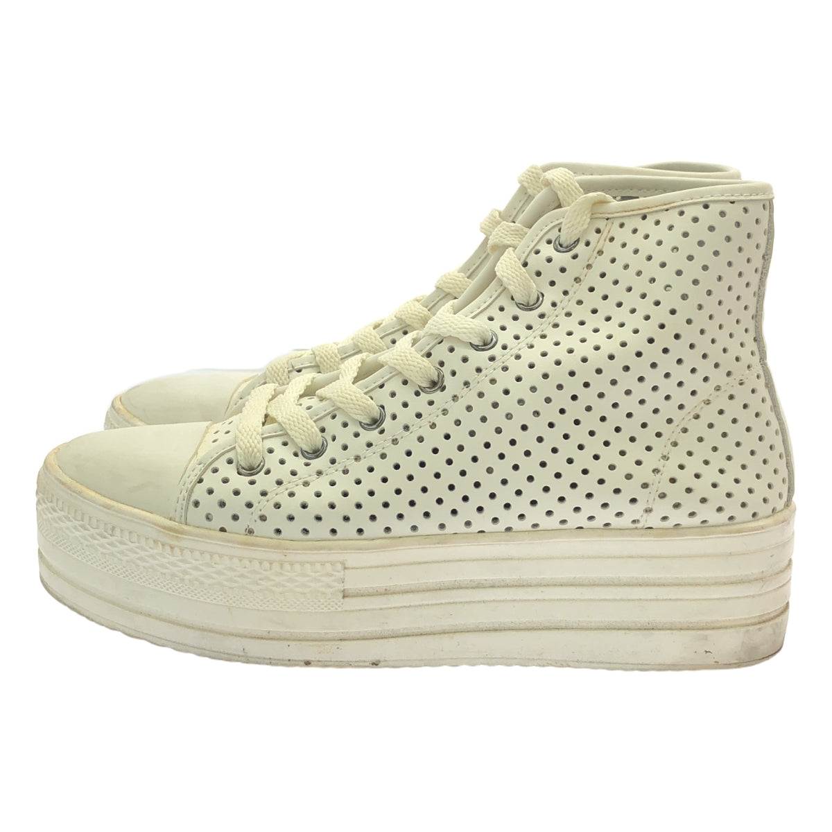 JUNYA WATANABE COMME des GARCONS / ジュンヤワタナベ | パンチング レザー プラットフォーム ハイカットスニーカー | S | ホワイト | レディース