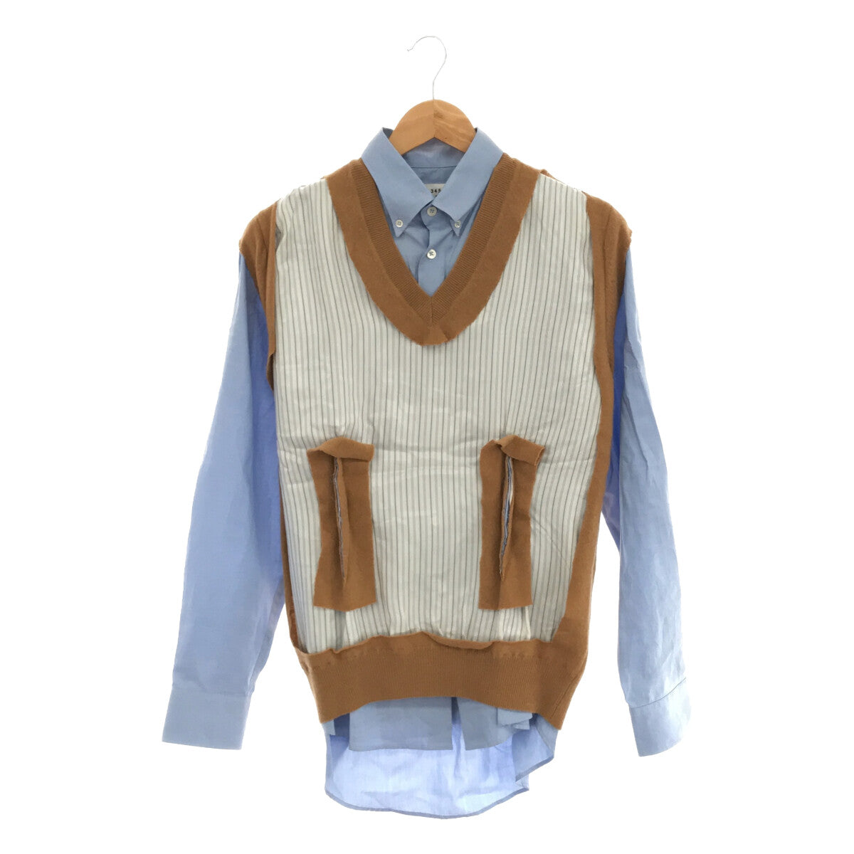 Maison Margiela / 메종 마르젤라 | 2021AW | Spliced ​​shirt and vest 스플라이싱 도킹 다른 소재 전환 니트 베스트 레이어드 셔츠 | 38 |